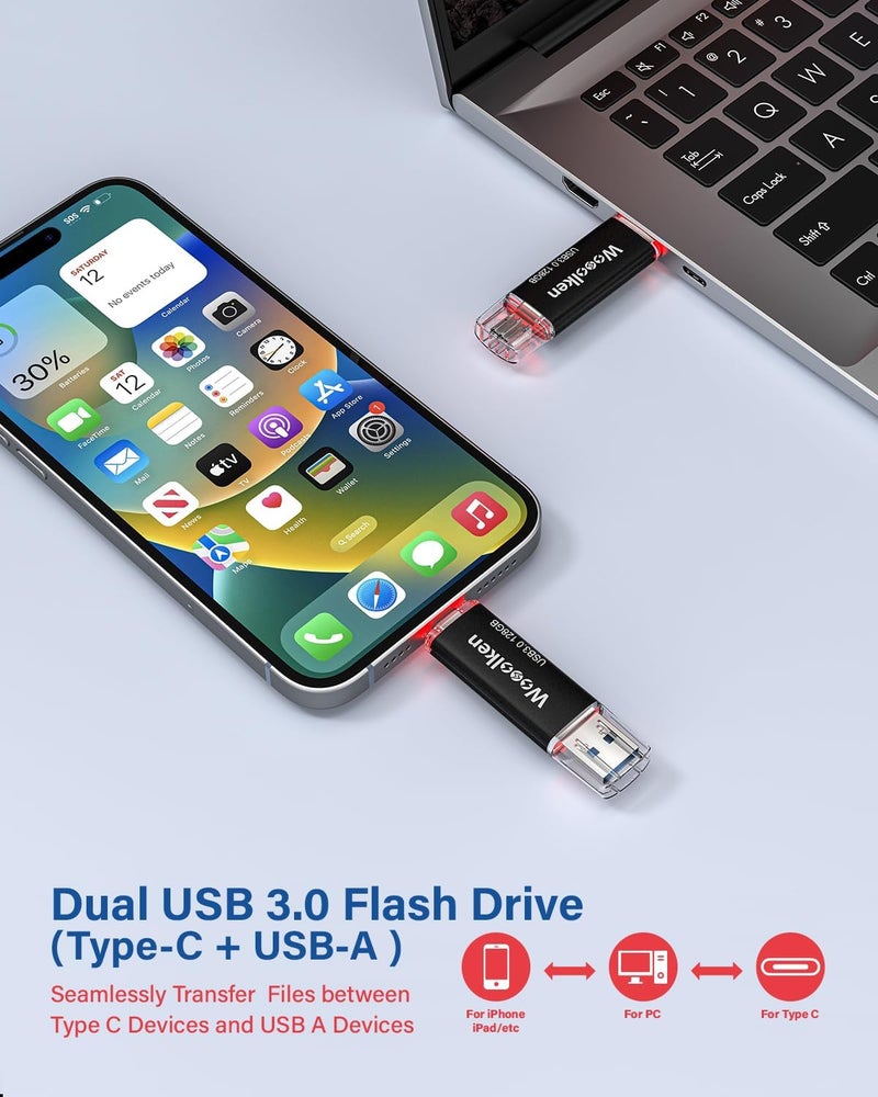 Wooolken USB C Flash Drive 128GB 2 Pack, USB 3.0 Dual Drive Type-C Thumb Drive OTG USB Compatible with iPhone 16/15, Android Smartphone/Tablets/Computers - Image 2